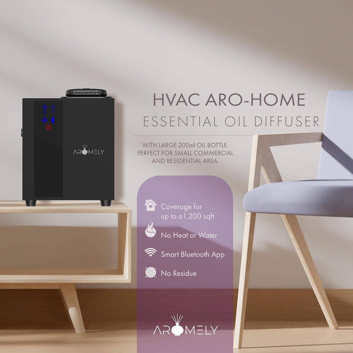 Smart Bluetooth HVAC Aroma Diffuser - Comprehensive Scenting Solution for Homes and Businesses, 1,200 SQFT Coverage, Waterless Aromatherapy, 200ml Oil Capacity, Perfect for Residential and Office Environments