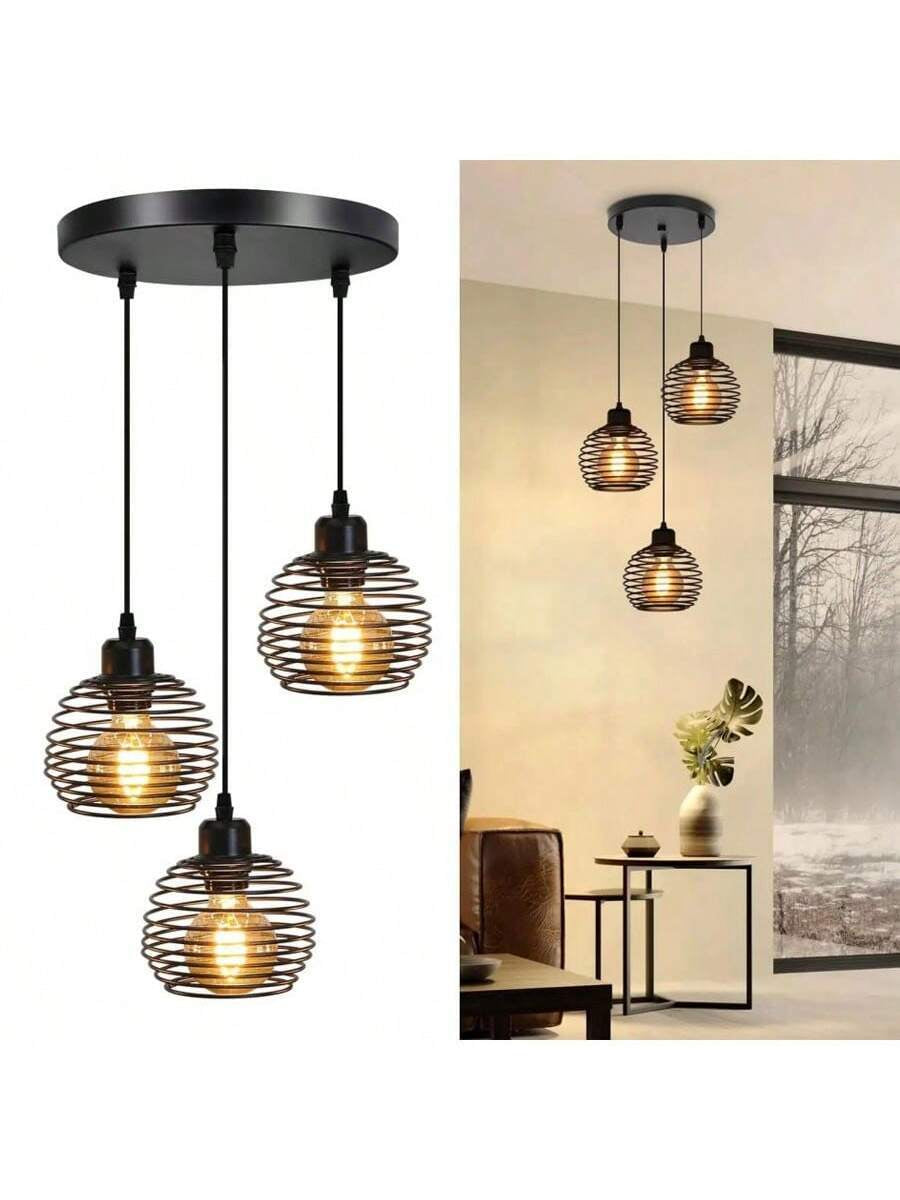 Simple Retro Pendant Light, Metal Spiral Spring Pendant Light, Restaurant Pendant Light, Farmhouse Pendant Light, Industrial Pendant Light, No Light Source Black Finish