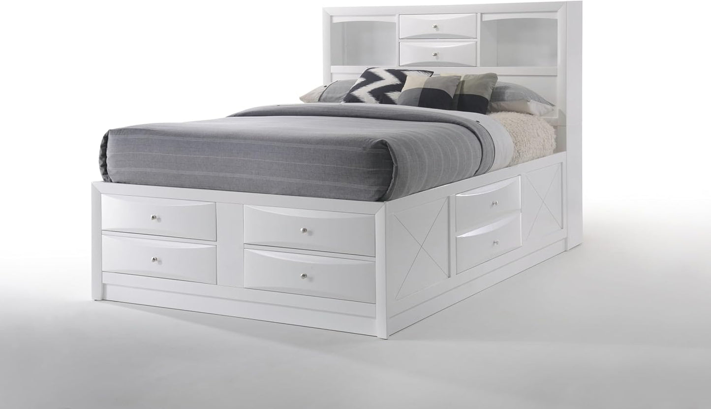 Ireland Wood Full Bed with Storage in White