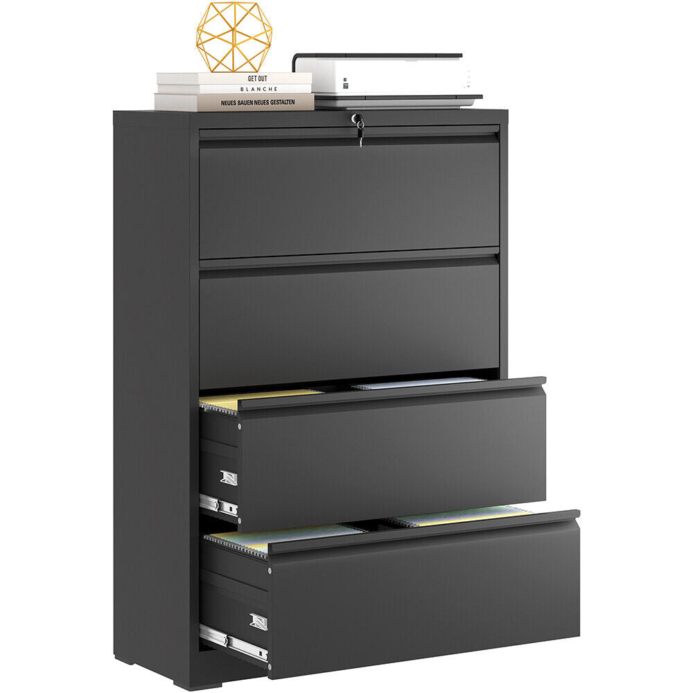 Black Metal Drawer Lateral File Cabinet Lockable Home Storage Organizer Office