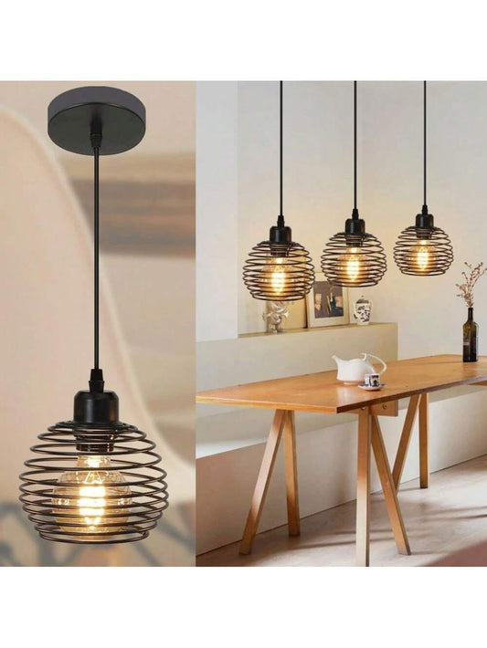 Simple Retro Pendant Light, Metal Spiral Spring Pendant Light, Restaurant Pendant Light, Farmhouse Pendant Light, Industrial Pendant Light, No Light Source Black Finish