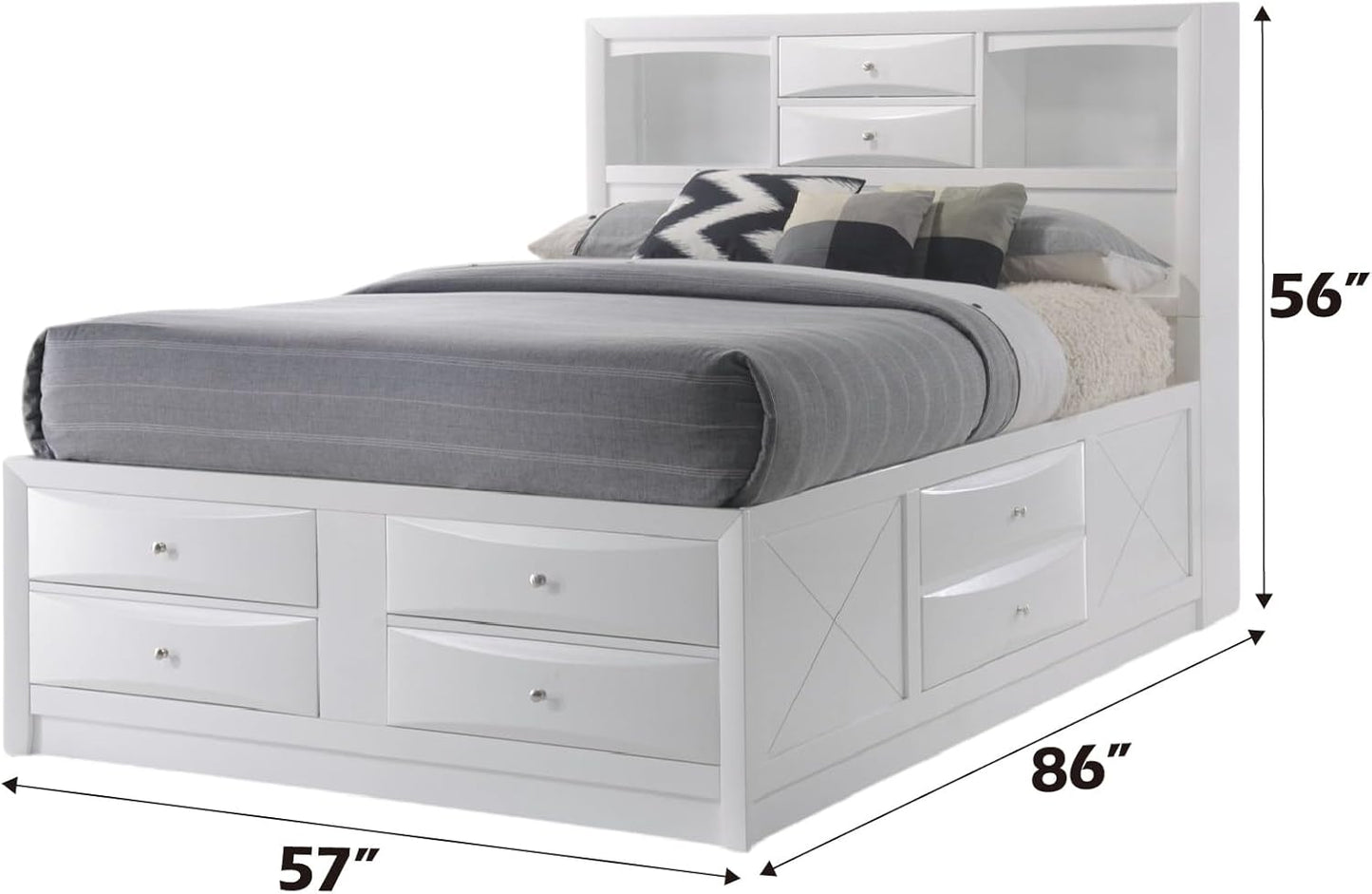 Ireland Wood Full Bed with Storage in White