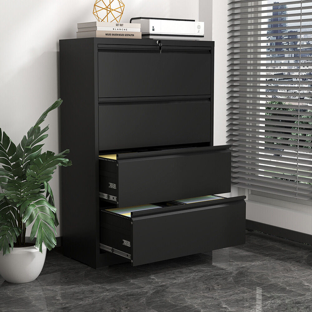 Black Metal Drawer Lateral File Cabinet Lockable Home Storage Organizer Office