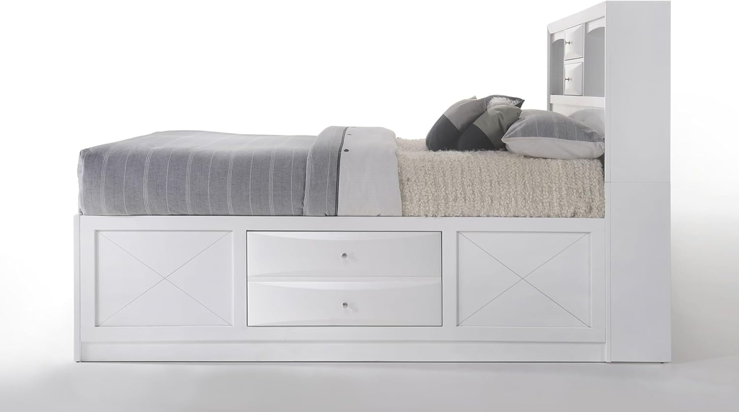 Ireland Wood Full Bed with Storage in White