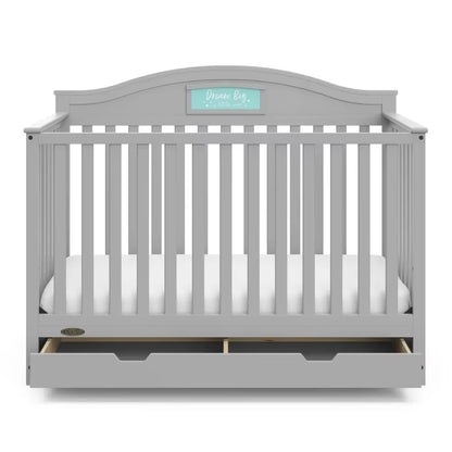 2023 New Graco Story 5-In-1 Convertible Baby Crib with Drawer, Pebble Gray