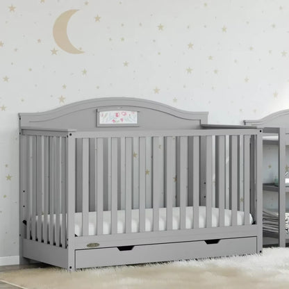 2023 New Graco Story 5-In-1 Convertible Baby Crib with Drawer, Pebble Gray