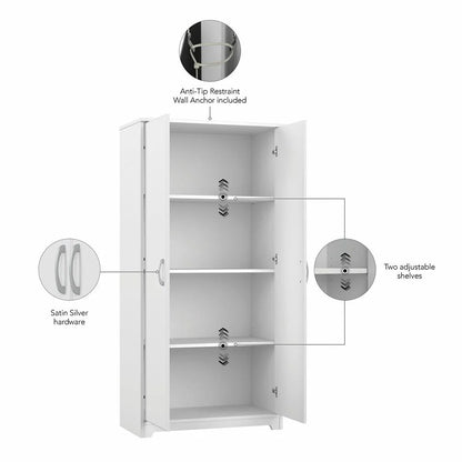 Cabot Tall Storage Cabinet with Doors in White