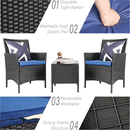 3 Pieces Patio Furniture Sets,Wicker Patio Set,Pe Rattan Patio Furniture,Patio Bistro Sets,Porch Furniture,Outdoor Conversation Sets,Wicker Patio Chairs,Balcony Furniture Set