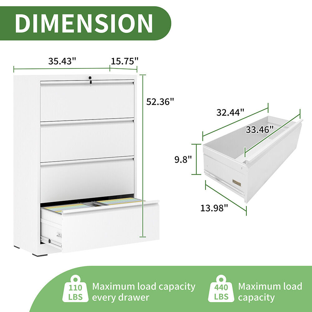 White Metal Drawer Lateral File Cabinet Lockable Home Storage Organizer Office