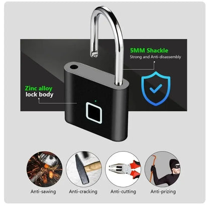 Fingerprint Lock Keyless Waterproof Anti-Theft Smart Lock Fingerprint Padlock Zinc Alloy Intelligent Safety Doorlock