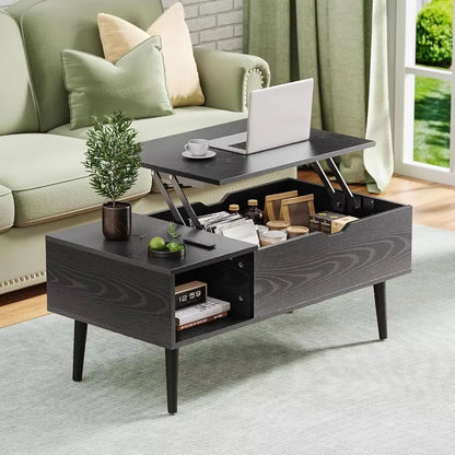 Modern Lift Top Coffee Table Wooden Furniture with Storage Shelf and Hidden Compartment for Living Room Office