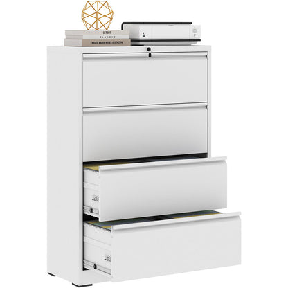 White Metal Drawer Lateral File Cabinet Lockable Home Storage Organizer Office