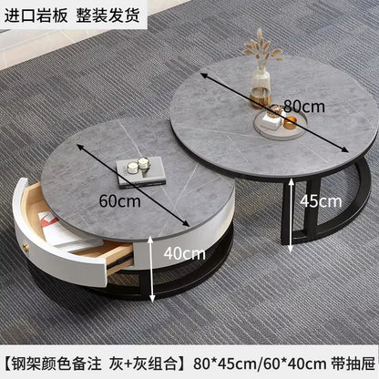 Round Low Coffee Table Storage Drawers Living Room Modern Coffee Table Simple Design Mesas De Centro Para Sala Smart Furniture