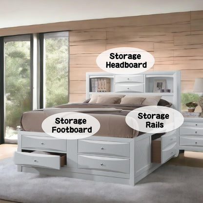 Ireland Wood Full Bed with Storage in White