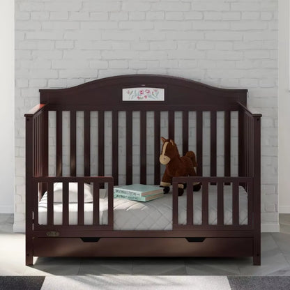 2023 New Graco Story 5-In-1 Convertible Baby Crib with Drawer, Pebble Gray