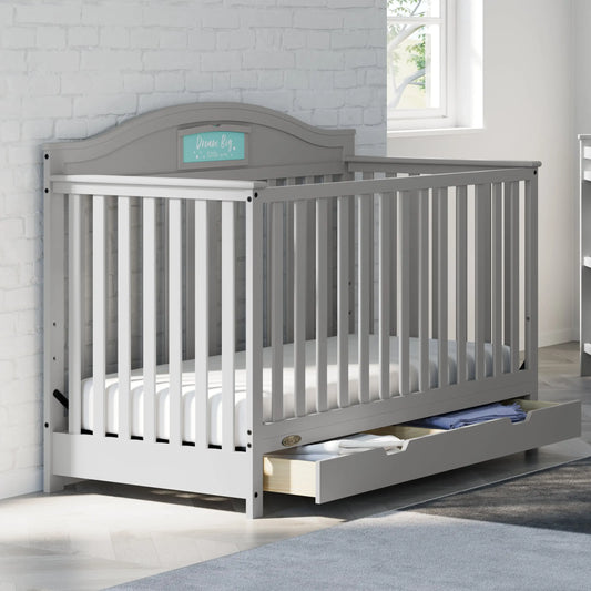 2023 New Graco Story 5-In-1 Convertible Baby Crib with Drawer, Pebble Gray