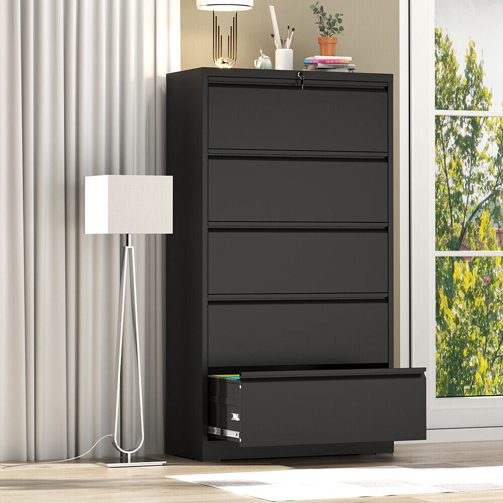 Black Metal Drawer Lateral File Cabinet Lockable Home Storage Organizer Office