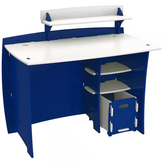 Kid'S Desk with Accessory Shelf and File Cart in Race Car Collection Blue and White Finish