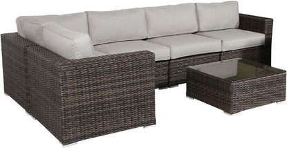 Sectional Sofa, Wicker Furniture Outdoor Wicker Patio Furniture Sofa Garden Furniture Set (Brown)