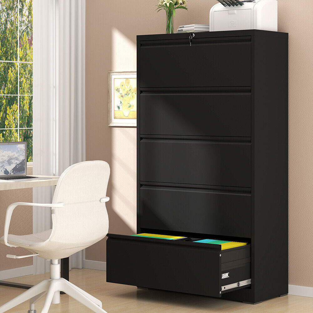 Black Metal Drawer Lateral File Cabinet Lockable Home Storage Organizer Office