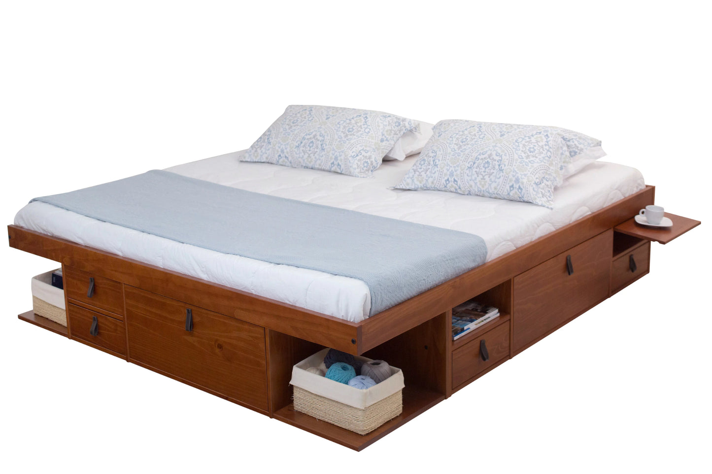 Bali Storage Platform Sturdy Bed Frame with Drawers & More (King Size, White Wood)