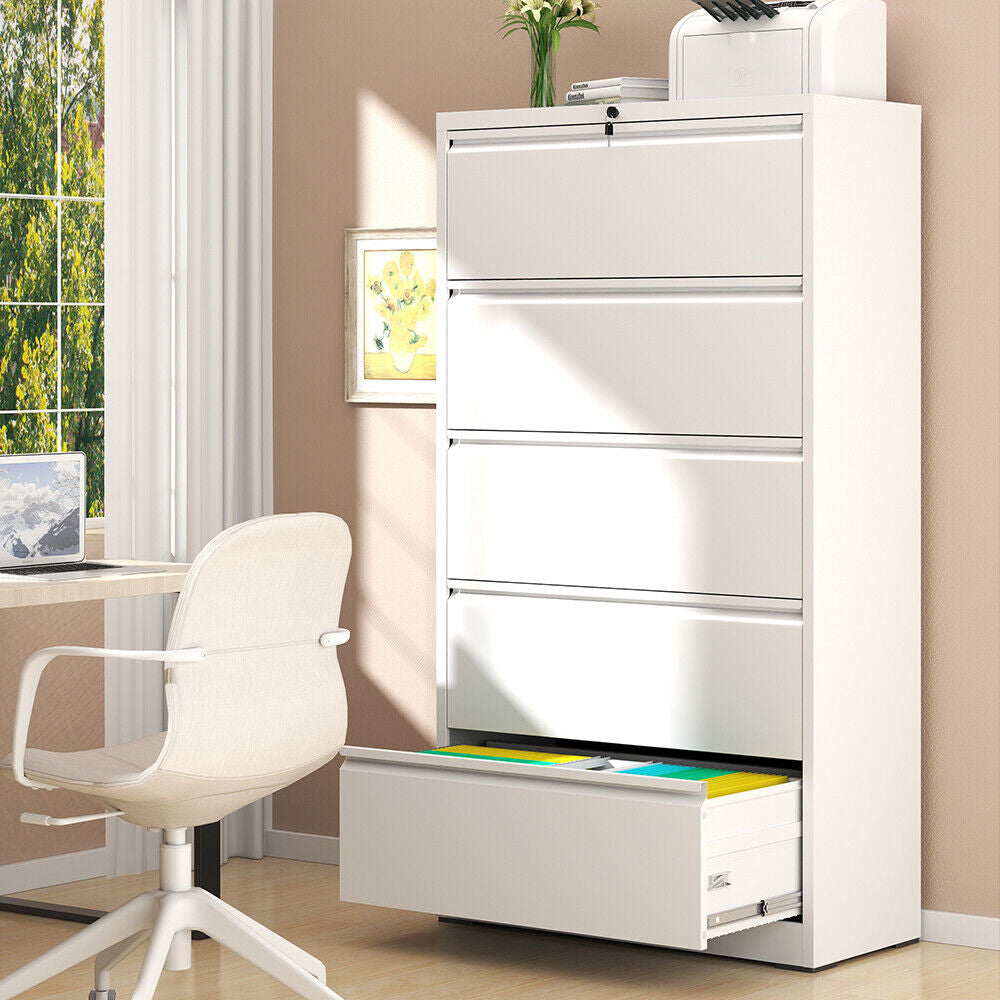 White Metal Drawer Lateral File Cabinet Lockable Home Storage Organizer Office