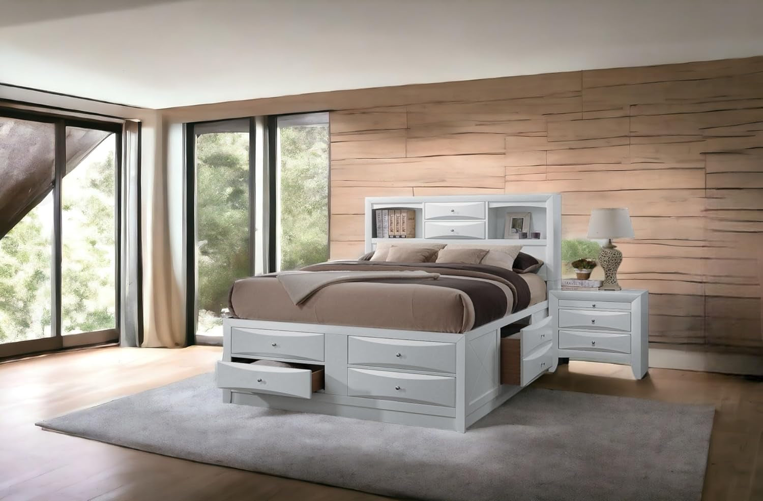 Ireland Wood Full Bed with Storage in White