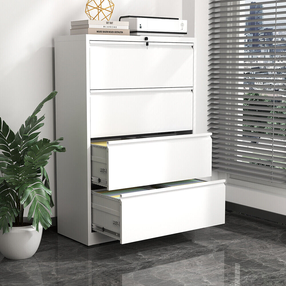 White Metal Drawer Lateral File Cabinet Lockable Home Storage Organizer Office