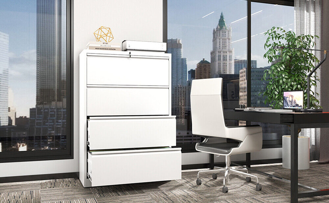 White Metal Drawer Lateral File Cabinet Lockable Home Storage Organizer Office