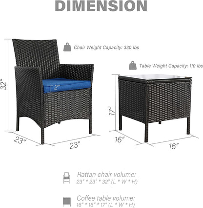 3 Pieces Patio Furniture Sets,Wicker Patio Set,Pe Rattan Patio Furniture,Patio Bistro Sets,Porch Furniture,Outdoor Conversation Sets,Wicker Patio Chairs,Balcony Furniture Set