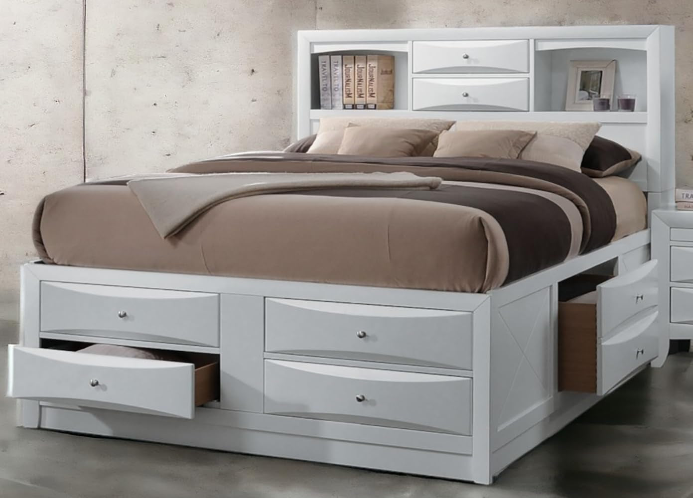 Ireland Wood Full Bed with Storage in White